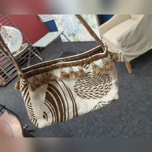 Brown and Cream Shoulder Bag with Artistic Pattern